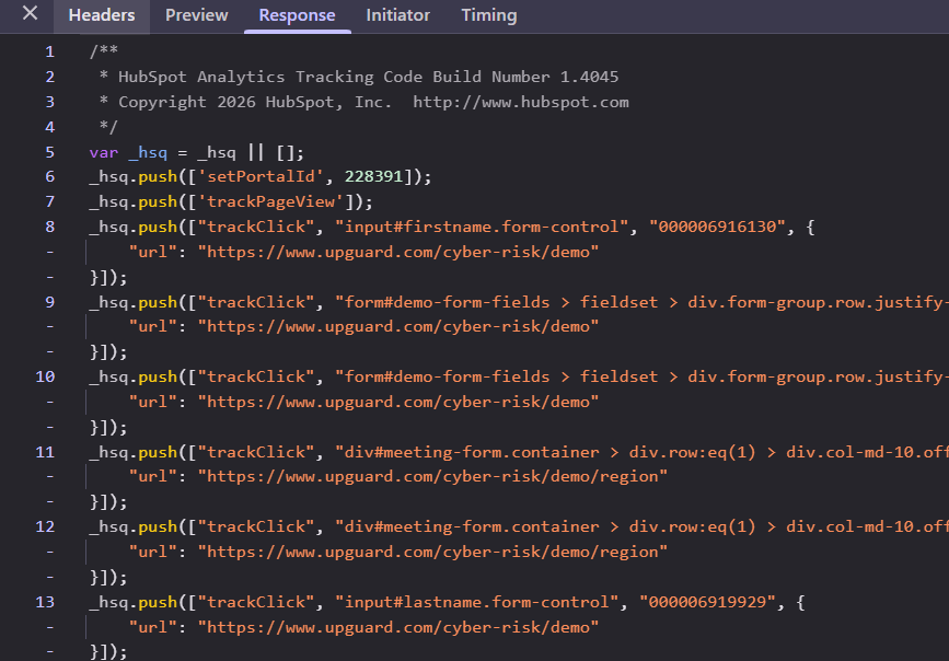 UpGuard HubSpot Analytics click tracking configuration