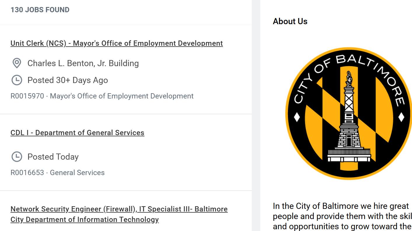 City of Baltimore Workday Recruiting portal