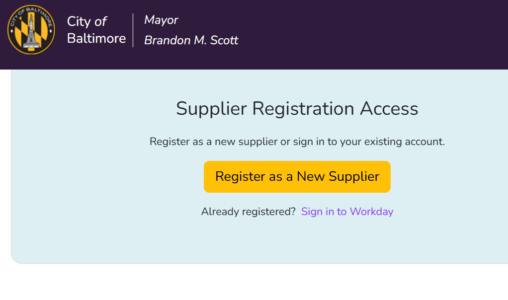 City of Baltimore Workday Strategic Sourcing supplier registration