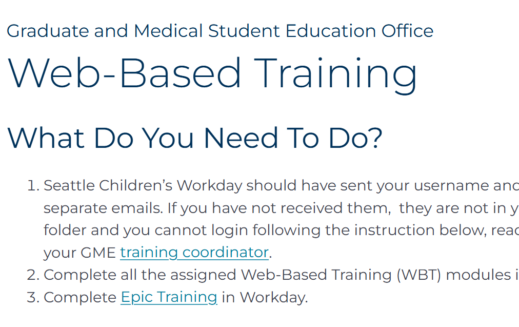 Seattle Children's Workday Learning GME training portal