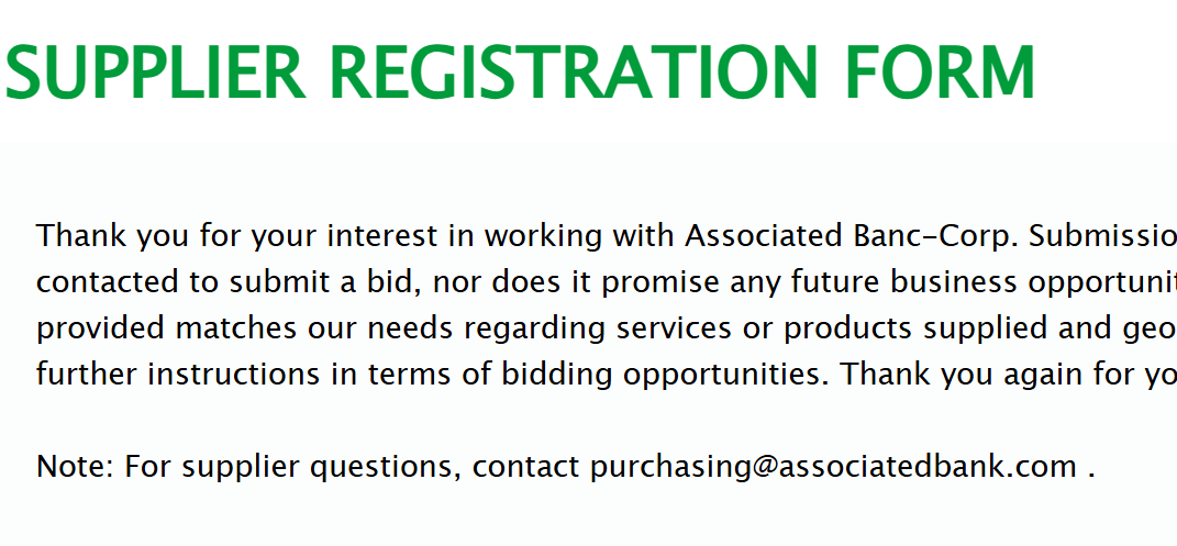 Associated Banc-Corp Workday Strategic Sourcing supplier registration form