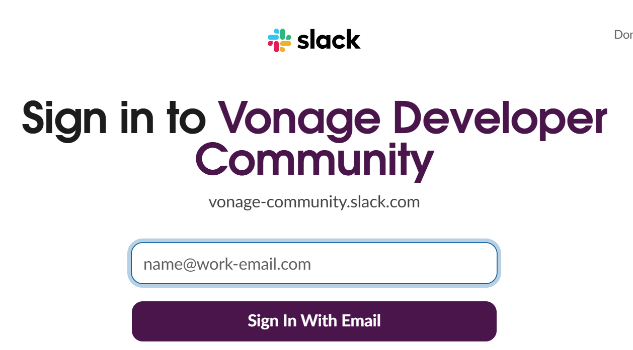 Vonage developer community Slack