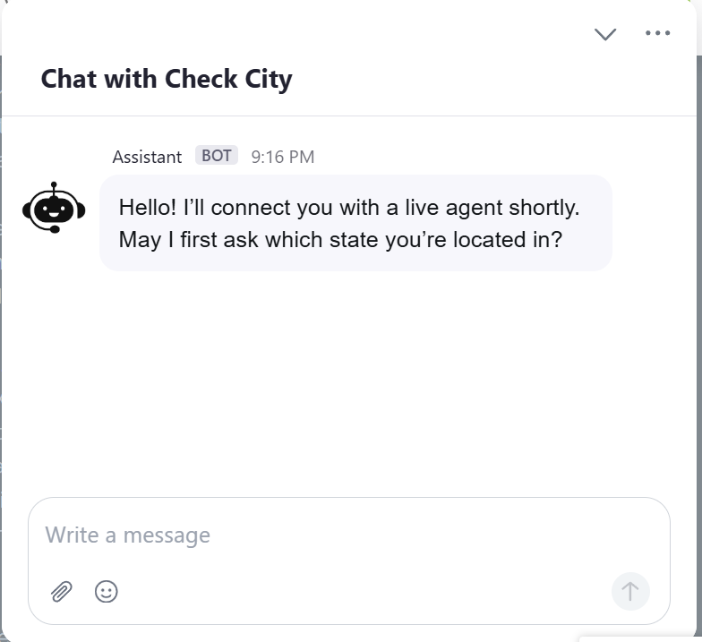 Check City Zoom Contact Center chat widget