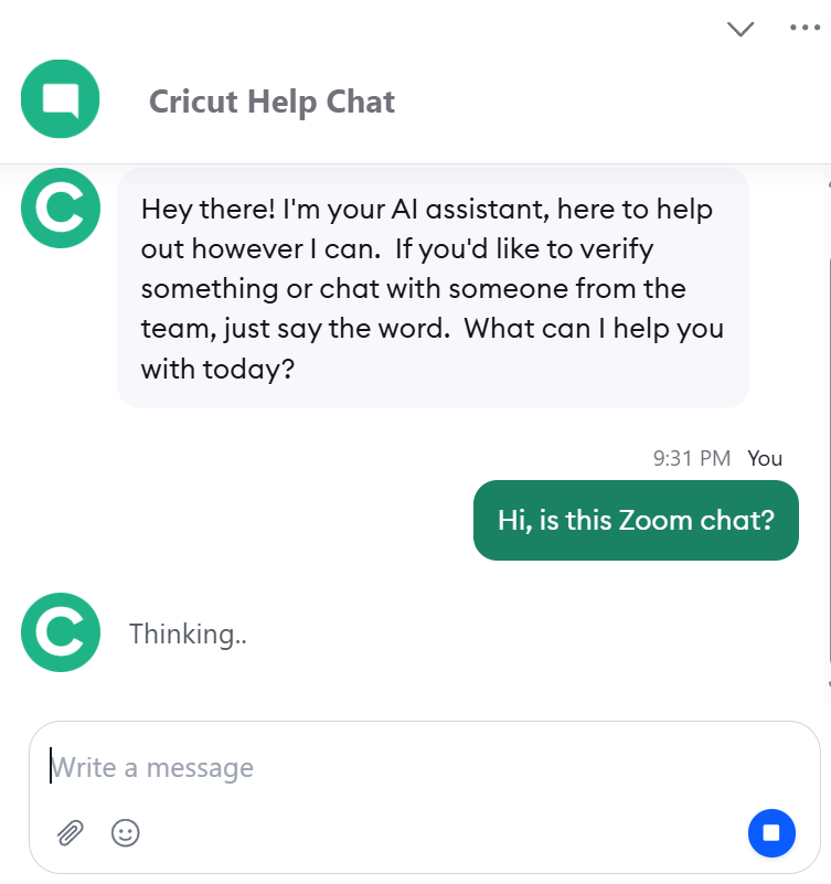 Cricut Zoom Contact Center chat widget