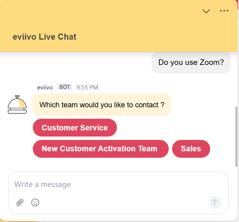 eviivo Zoom Contact Center chat widget