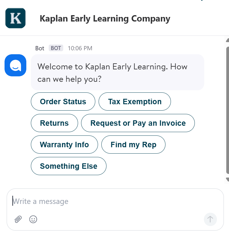 Kaplan Early Learning Zoom Contact Center chat widget