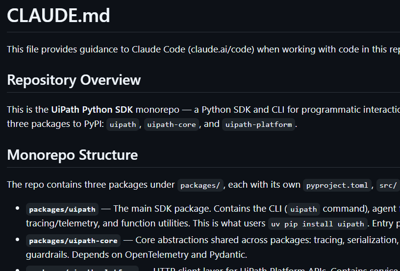 UiPath Python SDK CLAUDE.md on GitHub