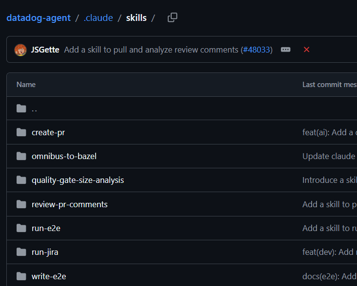 Datadog agent repository Claude Code skills directory on GitHub