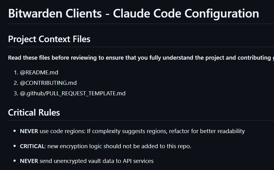 Bitwarden clients repository CLAUDE.md on GitHub
