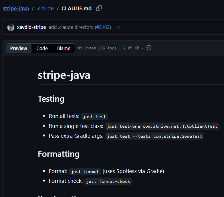 Stripe Java SDK CLAUDE.md on GitHub