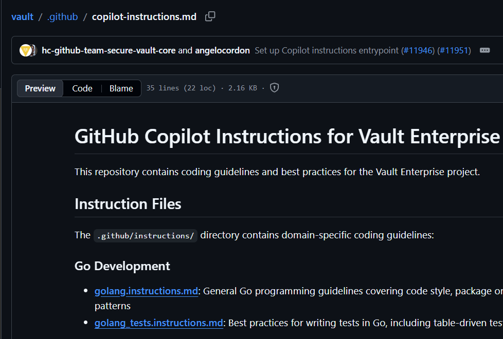 HashiCorp Vault Copilot instructions on GitHub