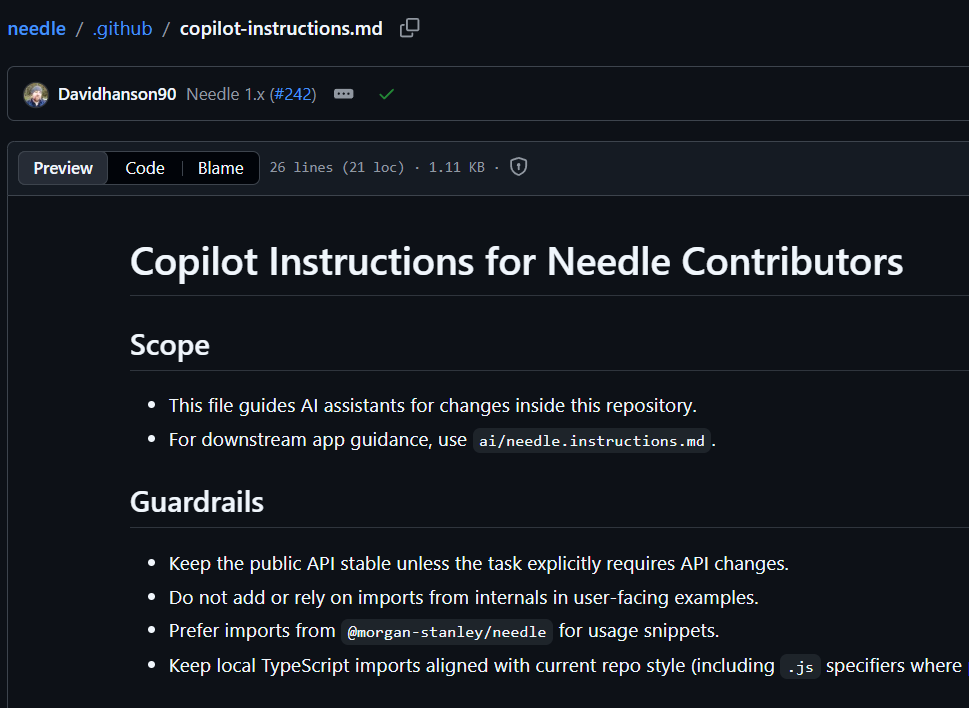 Morgan Stanley Needle Copilot instructions on GitHub