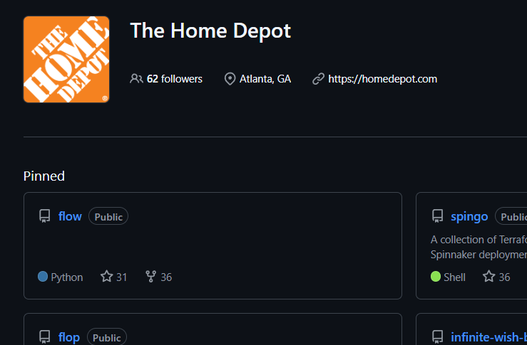 Home Depot GitHub profile