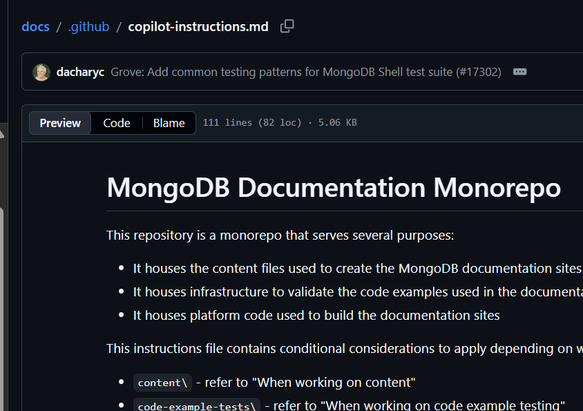 MongoDB Copilot instructions on GitHub
