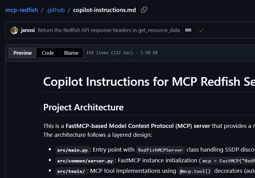 Nokia MCP Redfish Server Copilot instructions on GitHub