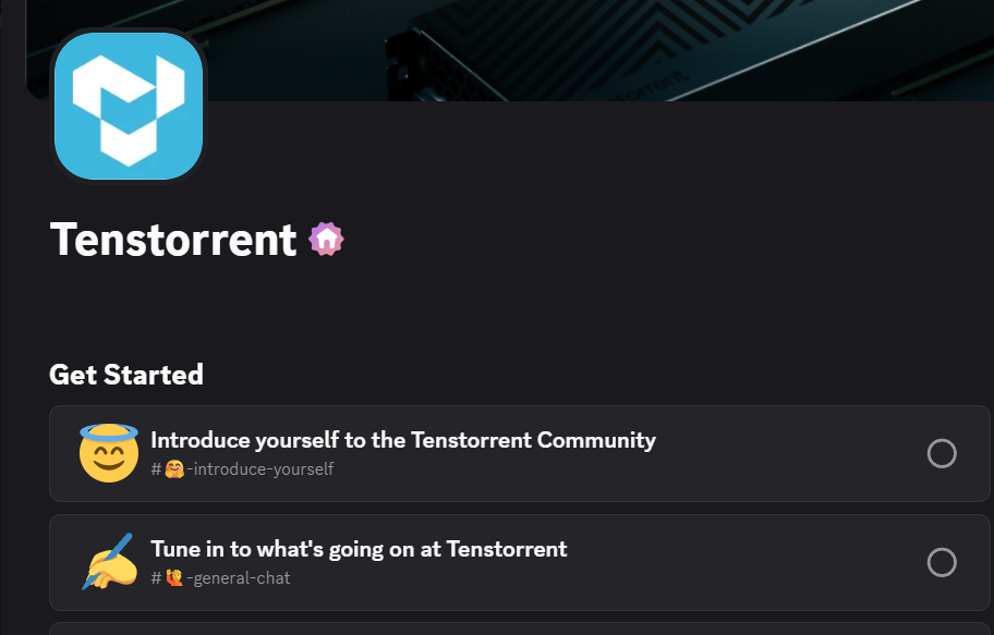 Tenstorrent Discord server channel list