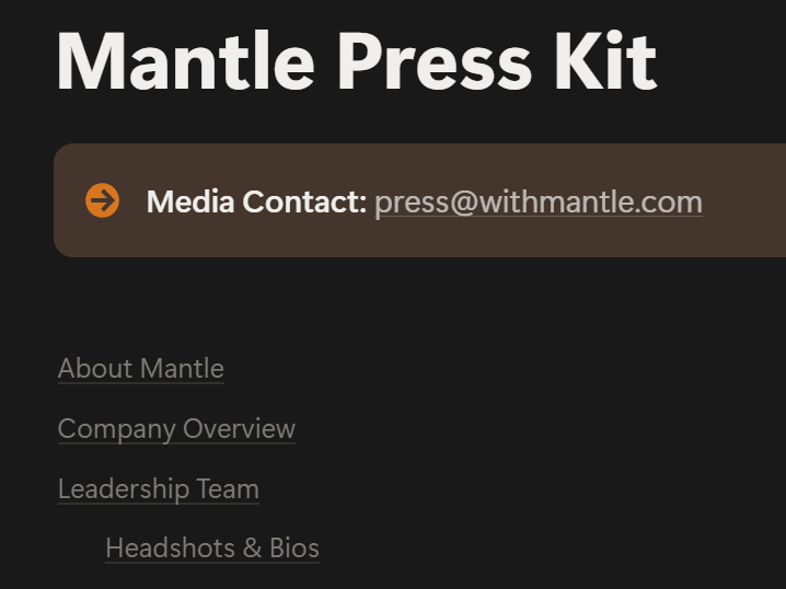 Mantle Notion press kit