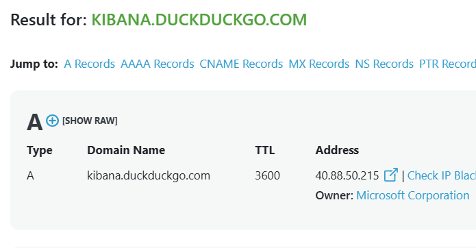 DuckDuckGo Kibana on Azure