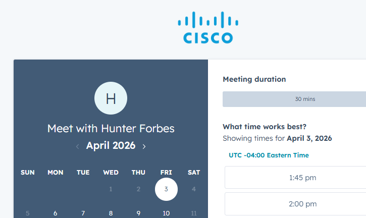 Cisco HubSpot Meetings booking page