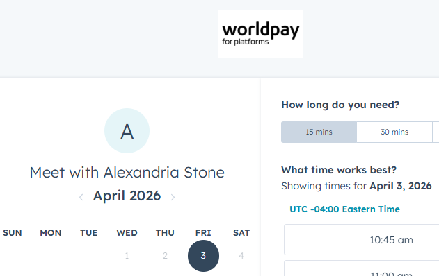 Worldpay HubSpot Meetings booking page