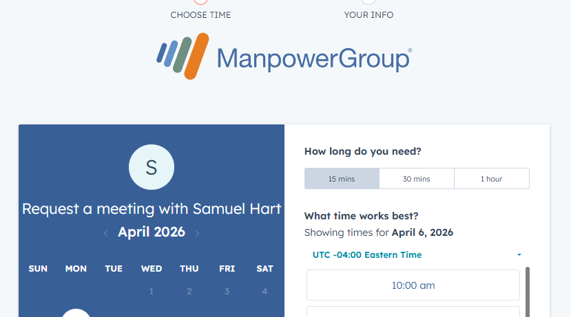 ManpowerGroup HubSpot Meetings booking page