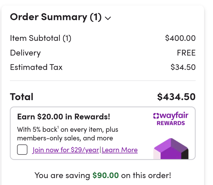 Wayfair Stripe checkout