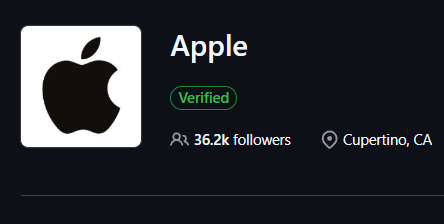 Apple's GitHub profile showing Swift, WebKit and other open source repositories