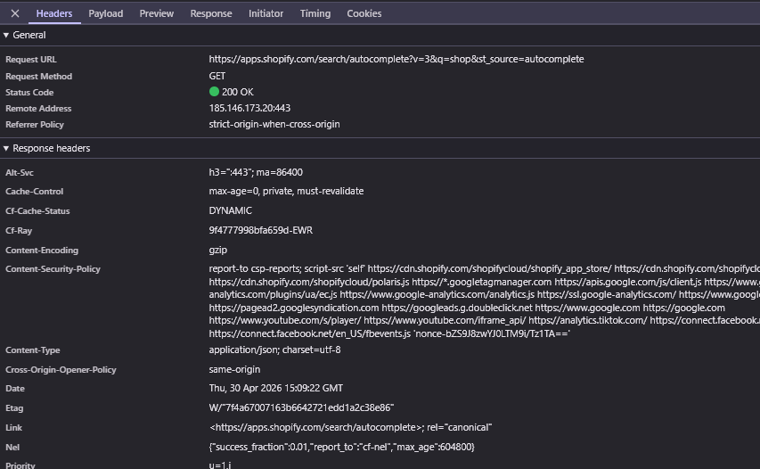 Shopify App Store search behind Cloudflare