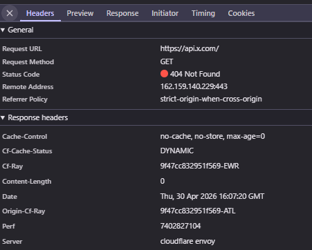 api.x.com response headers showing cloudflare_envoy server