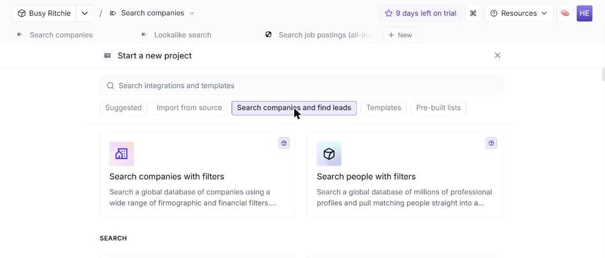 Databar's list-building catalog